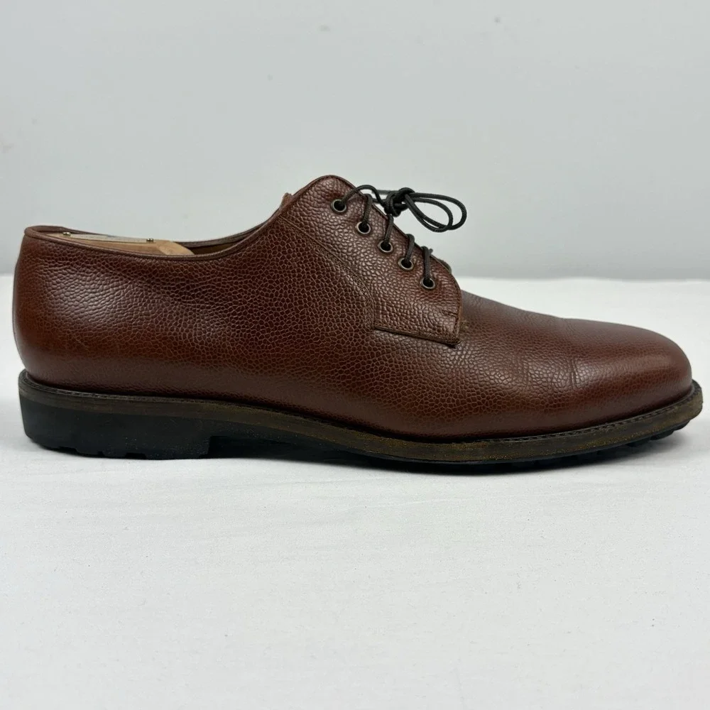 VTG Salvatore Ferragamo Studio Brown Pebble Grain Derby Shoes 10.5 2E Italy EUC